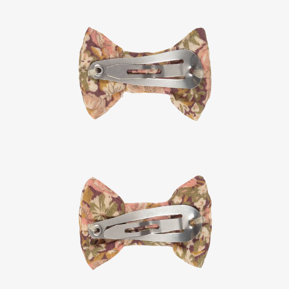 Bonpoint-Girls Pink & Beige Floral Liberty Fabric Hair Clips (2 Pack) | Childrensalon