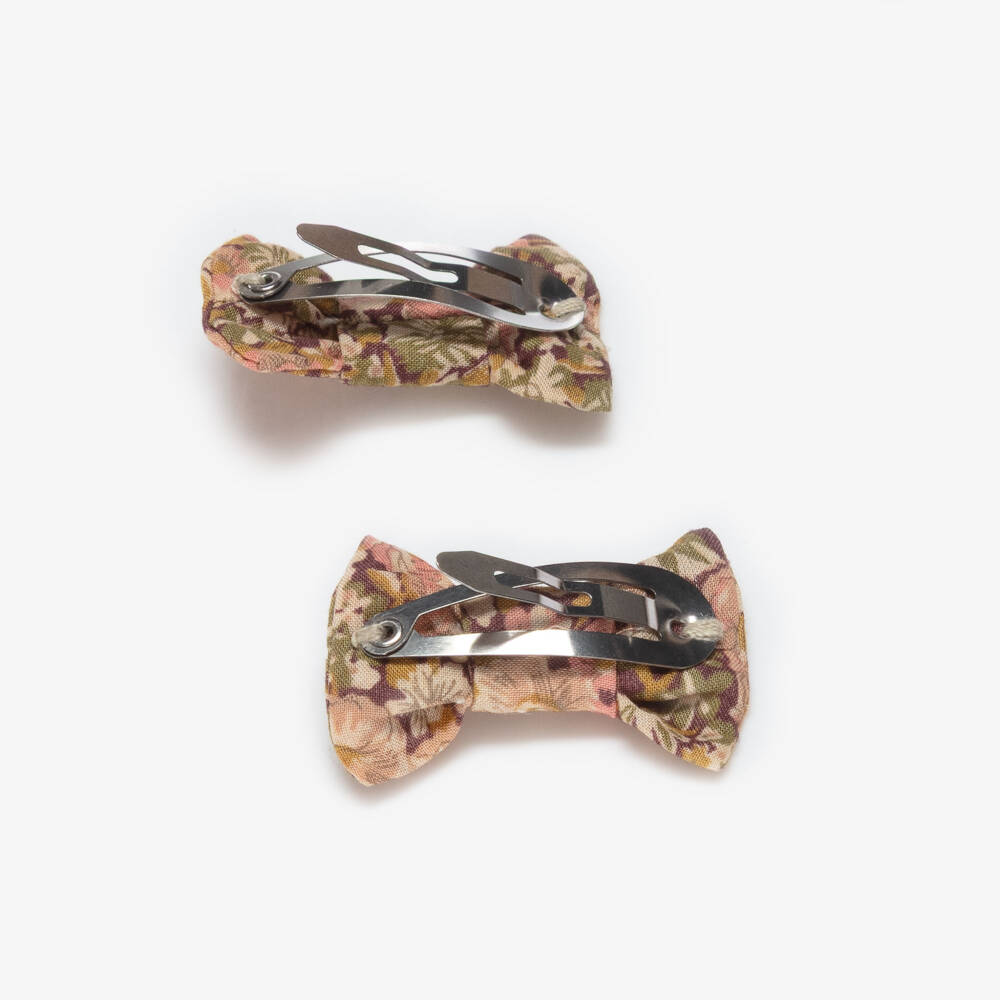 Bonpoint-Girls Pink & Beige Floral Liberty Fabric Hair Clips (2 Pack) | Childrensalon
