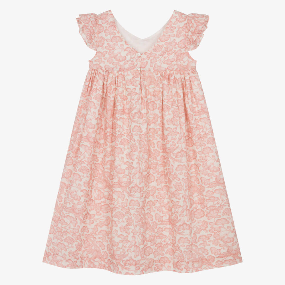 Bonpoint-Girls Pink Botanical Print Cotton Dress | Childrensalon