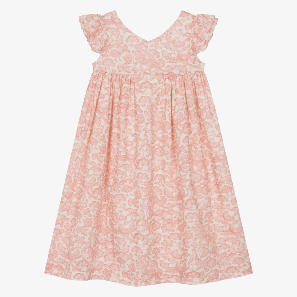 Bonpoint-Girls Pink Botanical Print Cotton Dress | Childrensalon