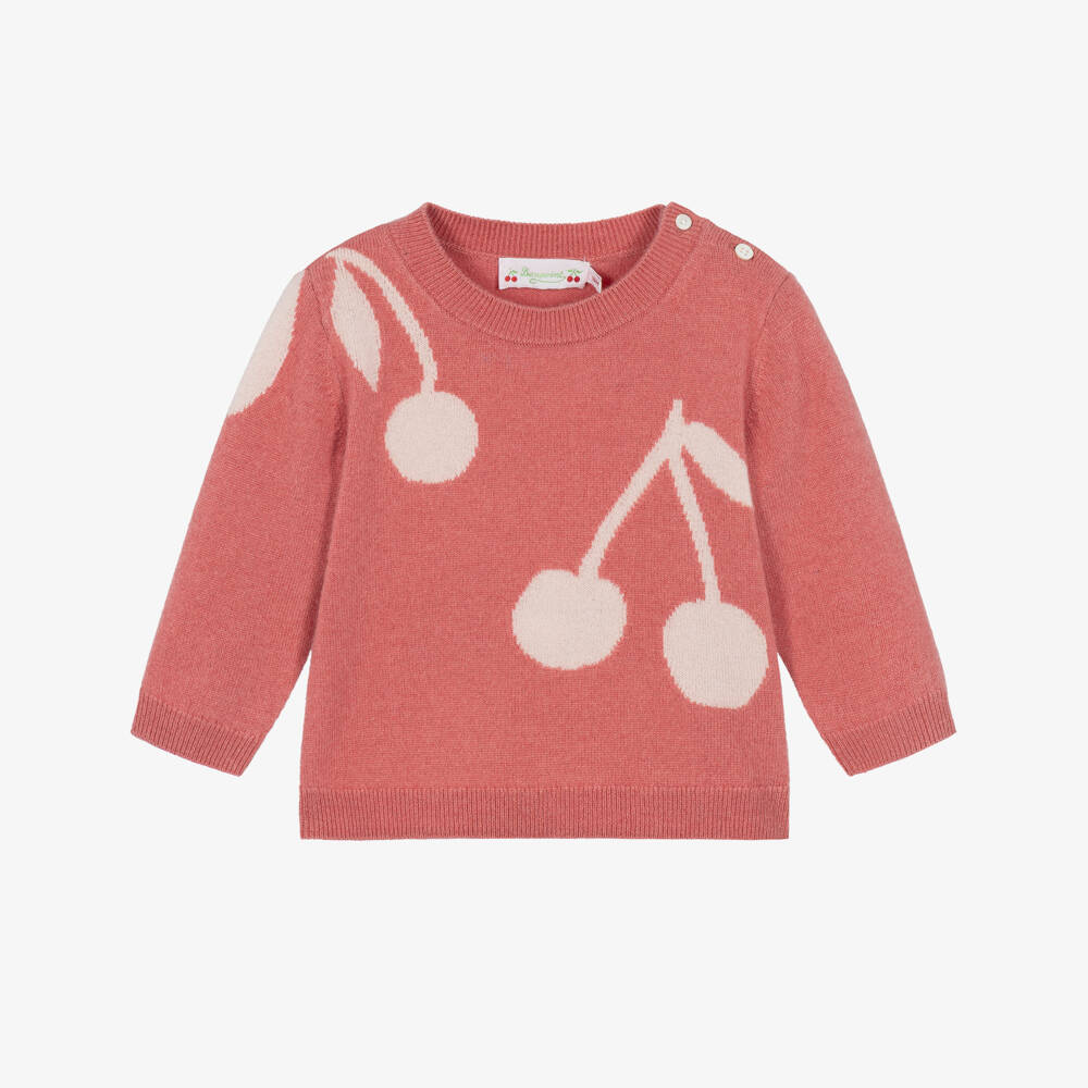 Bonpoint-Girls Pink Cashmere Cherry Sweater | Childrensalon
