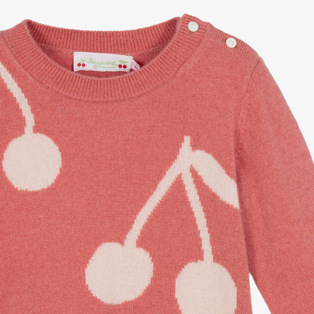 Bonpoint-Girls Pink Cashmere Cherry Sweater | Childrensalon