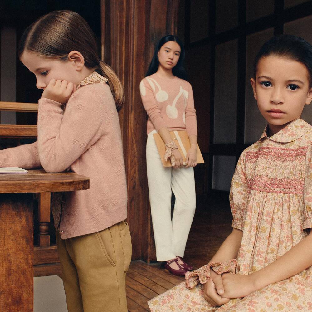 Bonpoint-Girls Pink Cashmere Sweater with Cherries | Childrensalon
