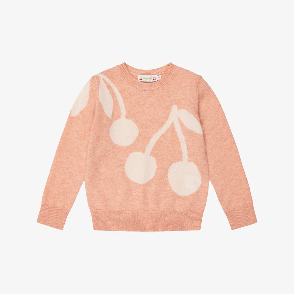 Bonpoint-Girls Pink Cashmere Sweater with Cherries | Childrensalon