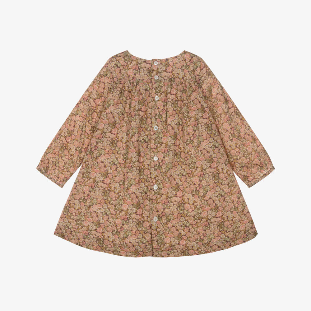 Bonpoint-Платье розовое из хлопка с принтом Liberty и присборенной вышивкой | Childrensalon