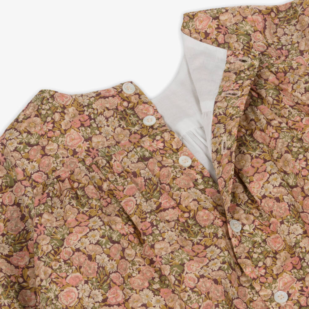 Bonpoint-Платье розовое из хлопка с принтом Liberty и присборенной вышивкой | Childrensalon