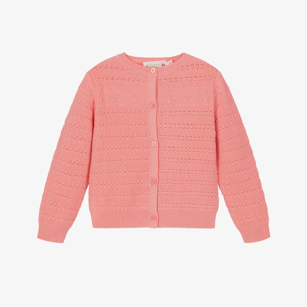 Bonpoint-Girls Pink Cotton & Wool Cardigan | Childrensalon