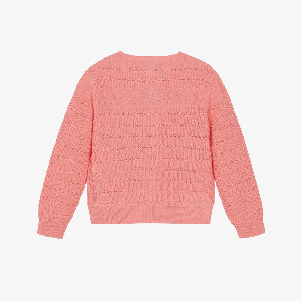 Bonpoint-Girls Pink Cotton & Wool Cardigan | Childrensalon