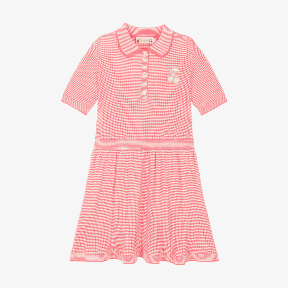 Bonpoint-Girls Pink Striped Cotton Jersey Polo Dress | Childrensalon