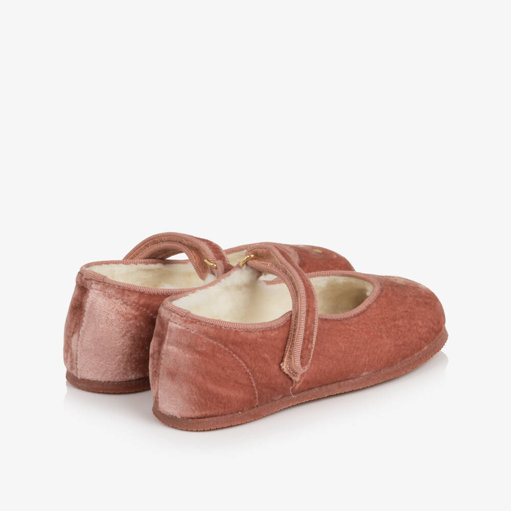 Bonpoint-Girls Pink Velvet Fleece-Lined Ballerina Pumps | Childrensalon