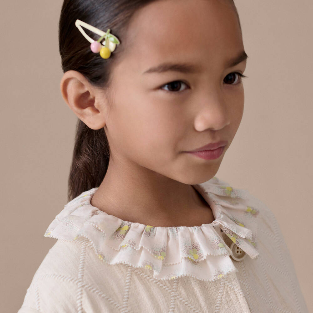 Bonpoint-Заколки для волос розово-жёлтые с вишенками для девочек (2шт.) | Childrensalon