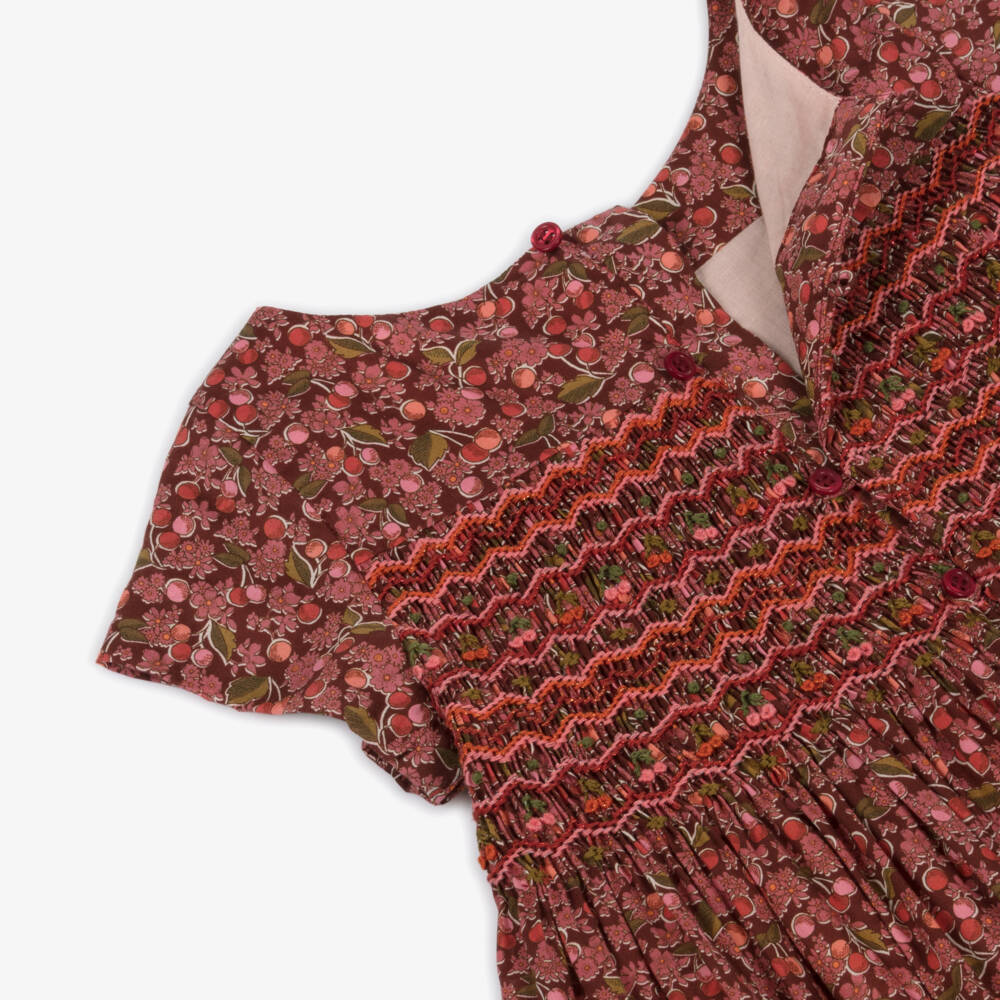 Bonpoint-Платье розовое из хлопка с принтом Liberty и логотипом | Childrensalon