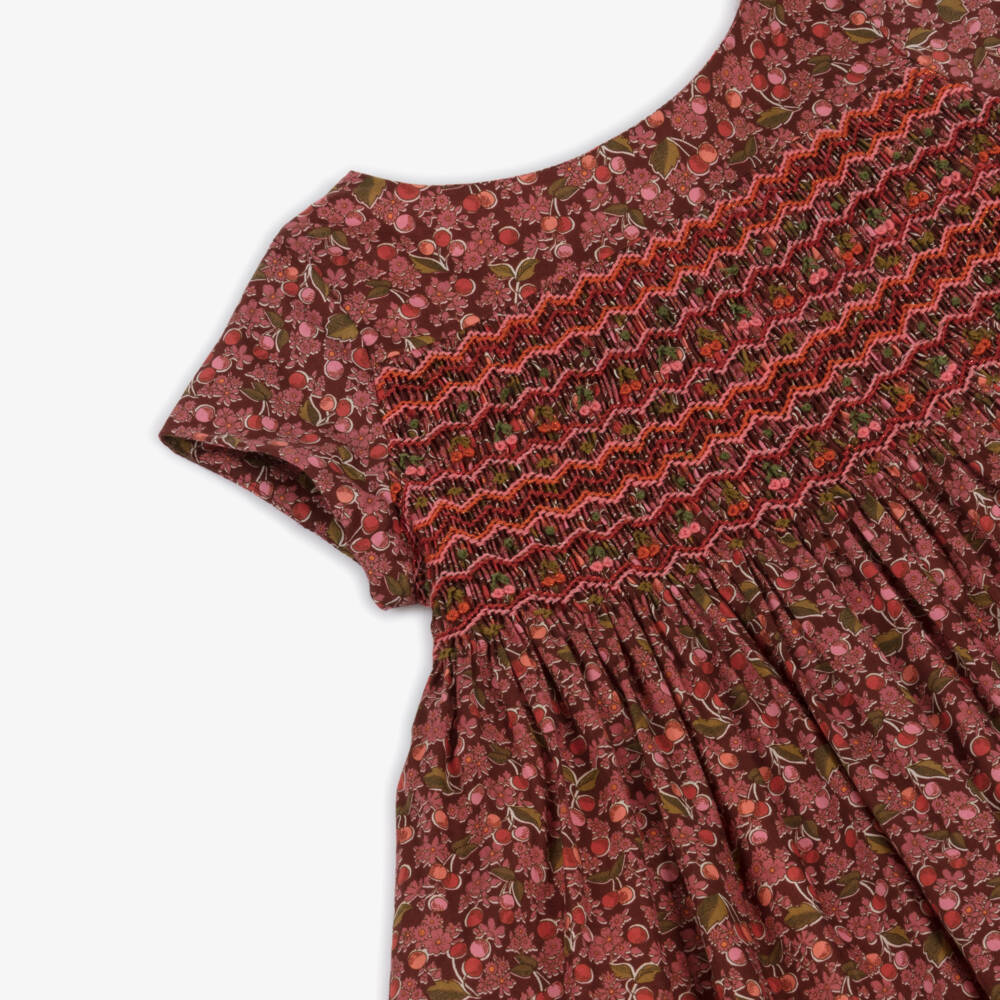 Bonpoint-Платье розовое из хлопка с принтом Liberty и логотипом | Childrensalon