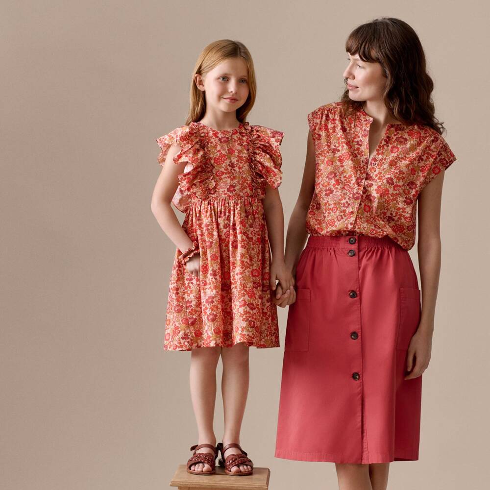 Bonpoint-Girls Red & Orange Cotton Floral Liberty Fabric Dress | Childrensalon