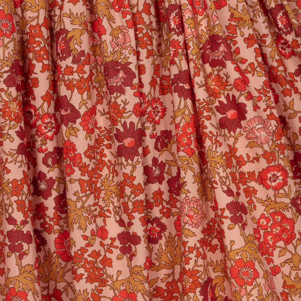 Bonpoint-Girls Red & Orange Cotton Floral Print Liberty Fabric Dress | Childrensalon