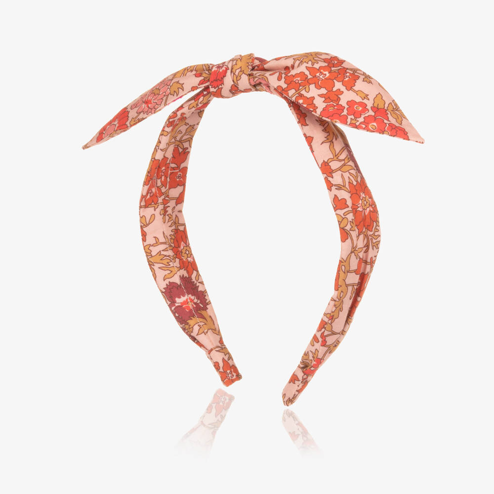 Bonpoint-Girls Red & Orange Floral Liberty Print Hairband | Childrensalon