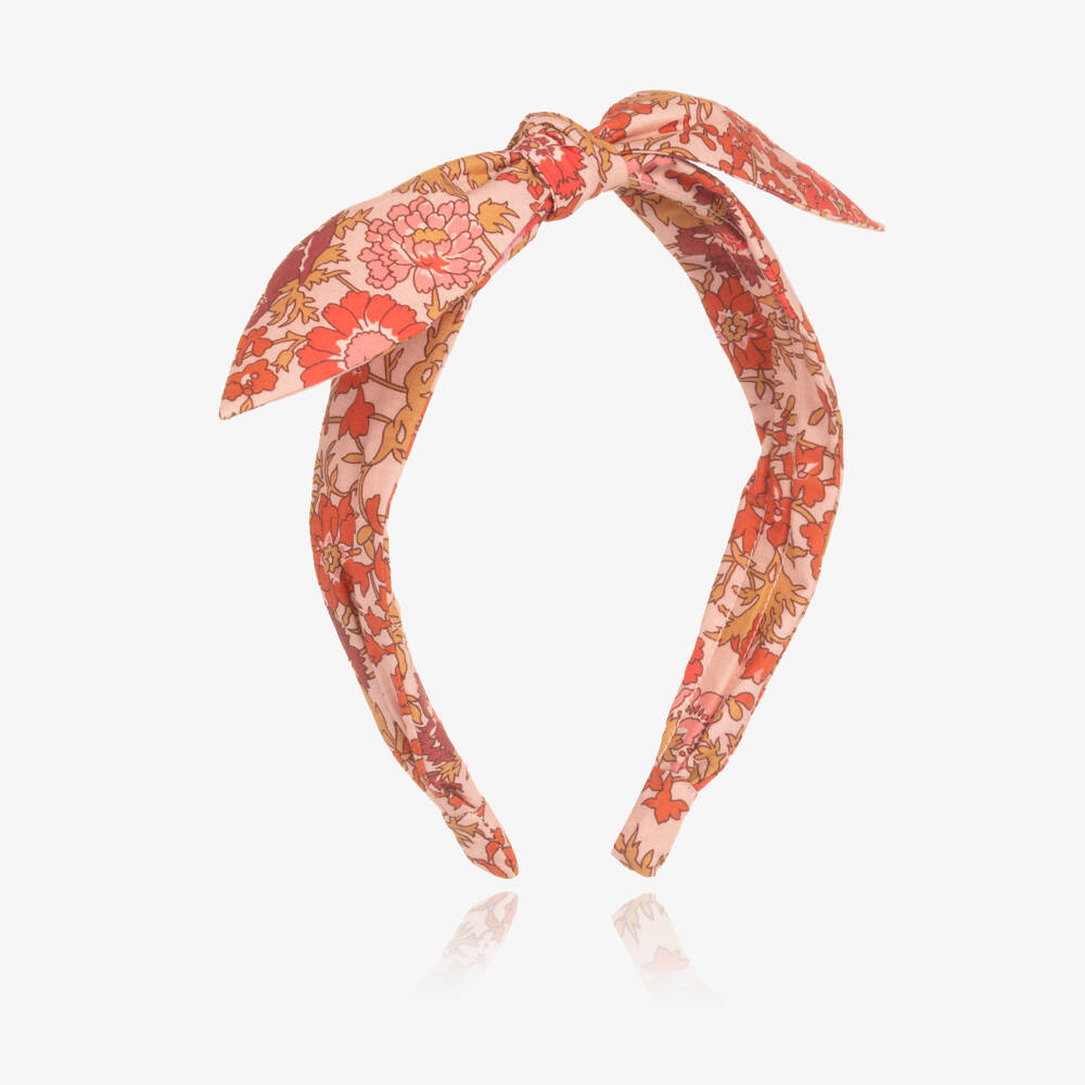 Bonpoint-Girls Red & Orange Floral Liberty Print Hairband | Childrensalon