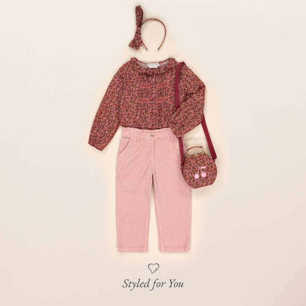 Bonpoint-طوق شعر فيونكة بنقشة كرز لون زهري وأحمر للبنات  | Childrensalon