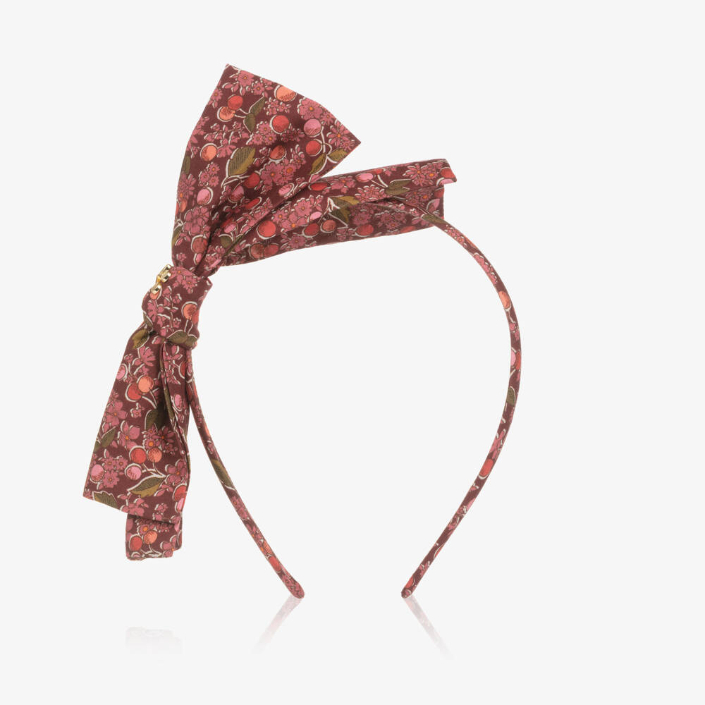 Bonpoint-Girls Red & Pink Cherry Print Bow Hairband | Childrensalon