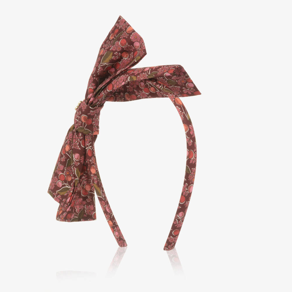 Bonpoint-طوق شعر فيونكة بنقشة كرز لون زهري وأحمر للبنات  | Childrensalon