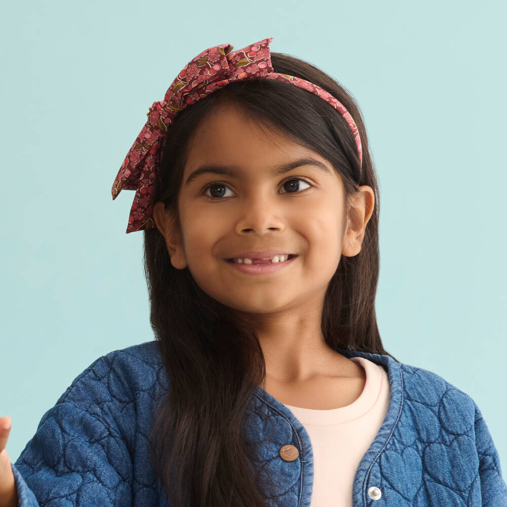 Bonpoint-طوق شعر فيونكة بنقشة كرز لون زهري وأحمر للبنات  | Childrensalon