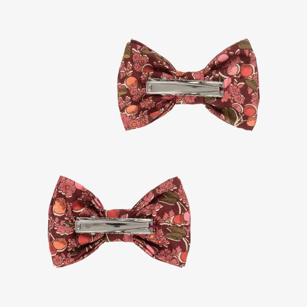 Bonpoint-Girls Red & Pink Cherry Print Hair Clips (2 Pack) | Childrensalon