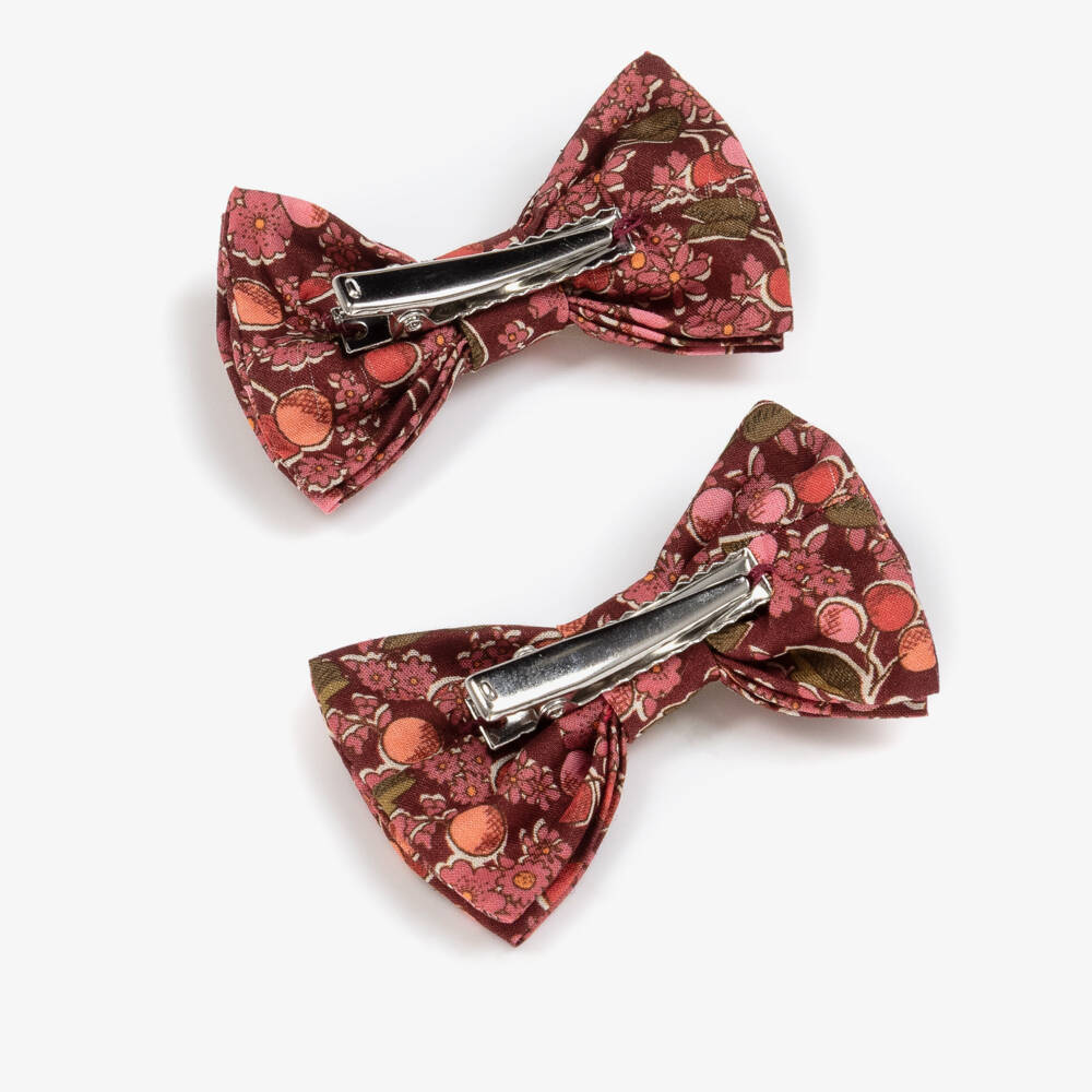 Bonpoint-Girls Red & Pink Cherry Print Hair Clips (2 Pack) | Childrensalon