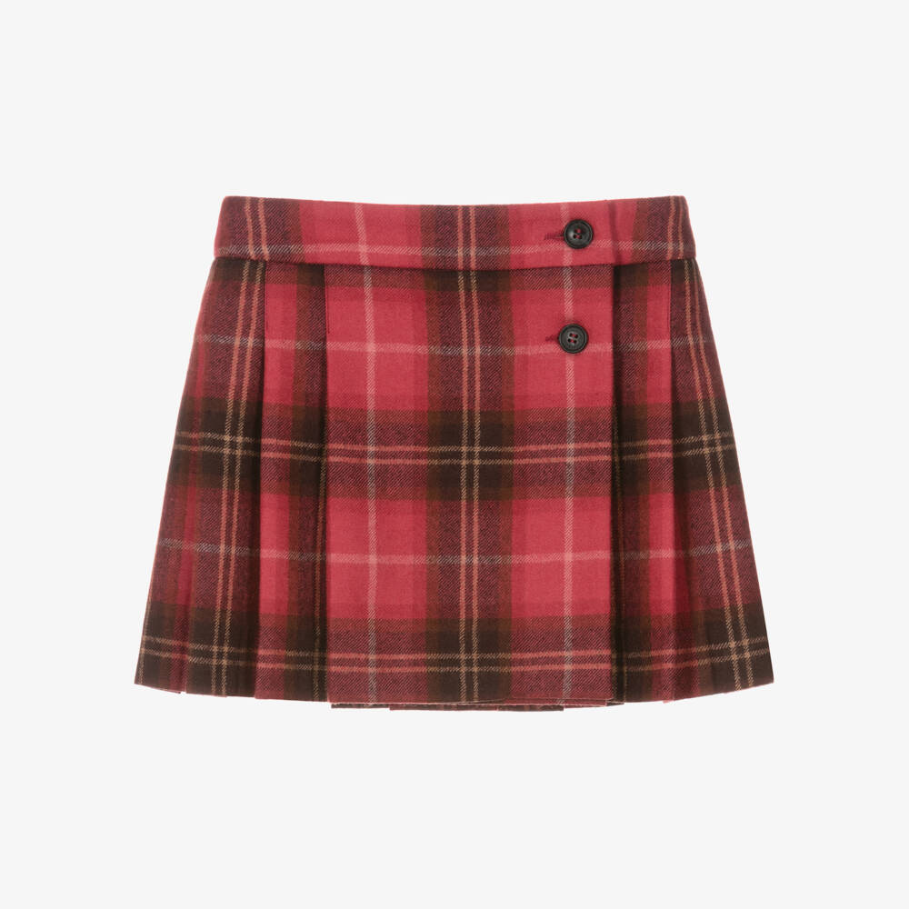 Bonpoint-Girls Red Pleated Tartan Kilt-Style Skirt | Childrensalon