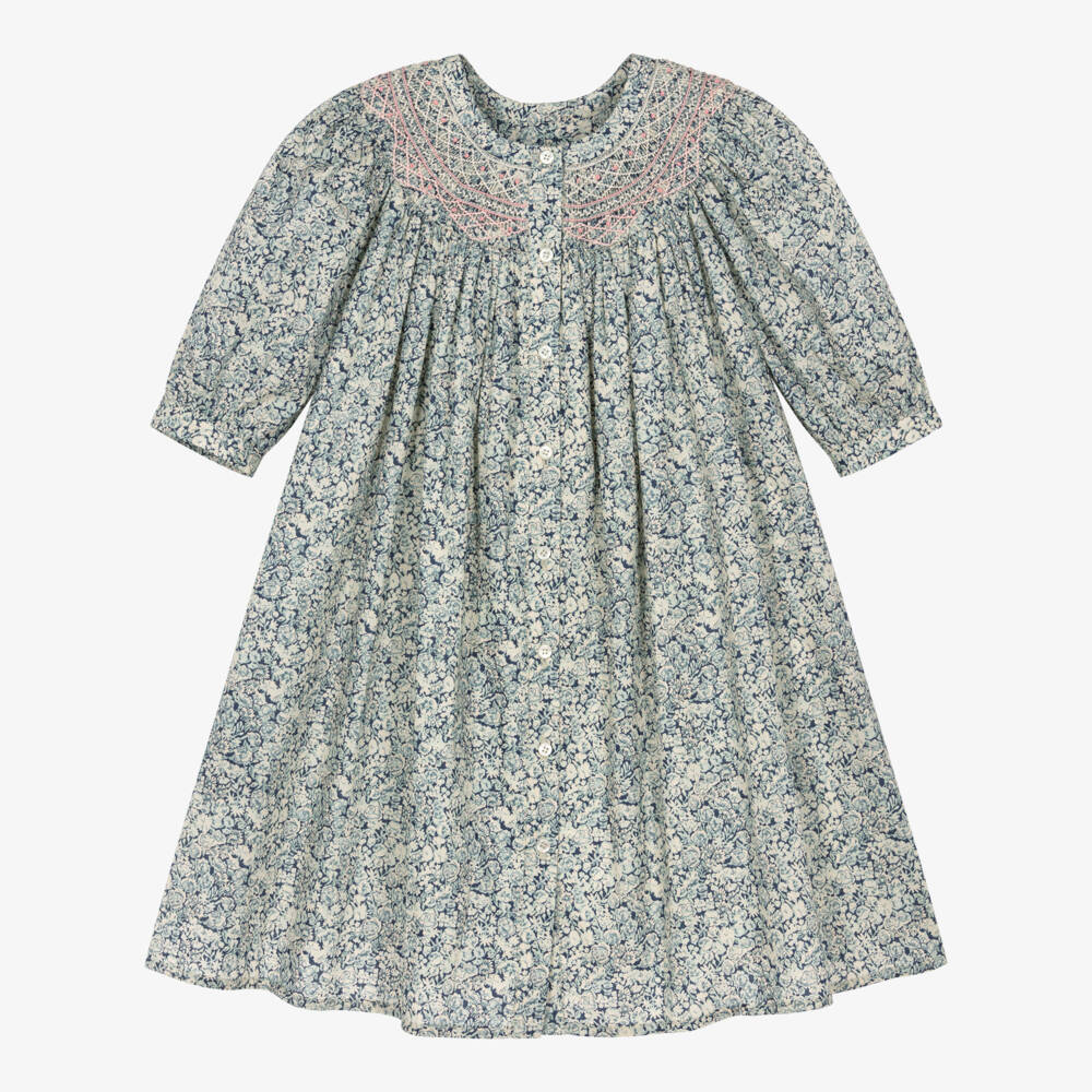 Bonpoint-Girls Smocked Blue Floral Liberty Fabric Dress | Childrensalon