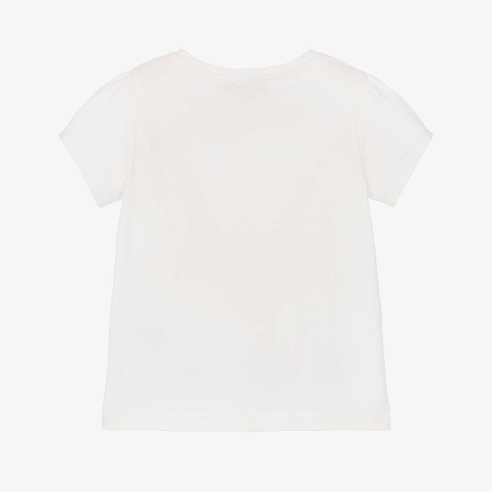 Bonpoint-Girls White Cotton T-Shirt with Pink Cherry Print | Childrensalon