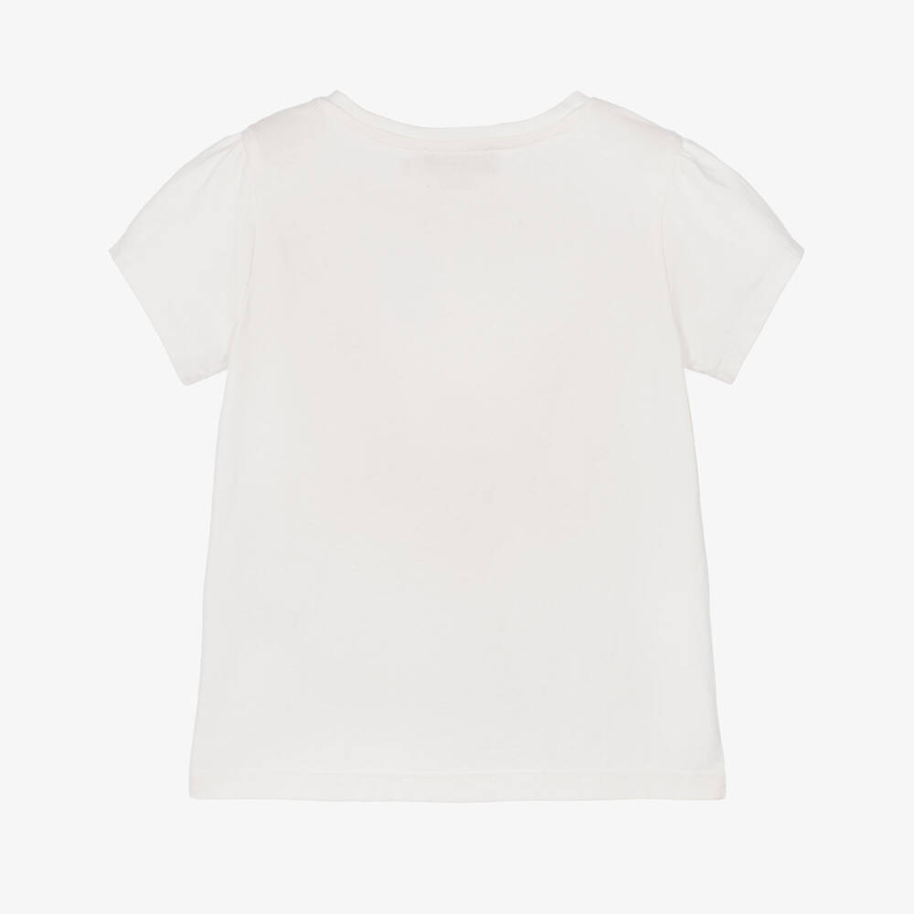 Bonpoint-Girls White Cotton T-Shirt with Pink Cherry Print | Childrensalon