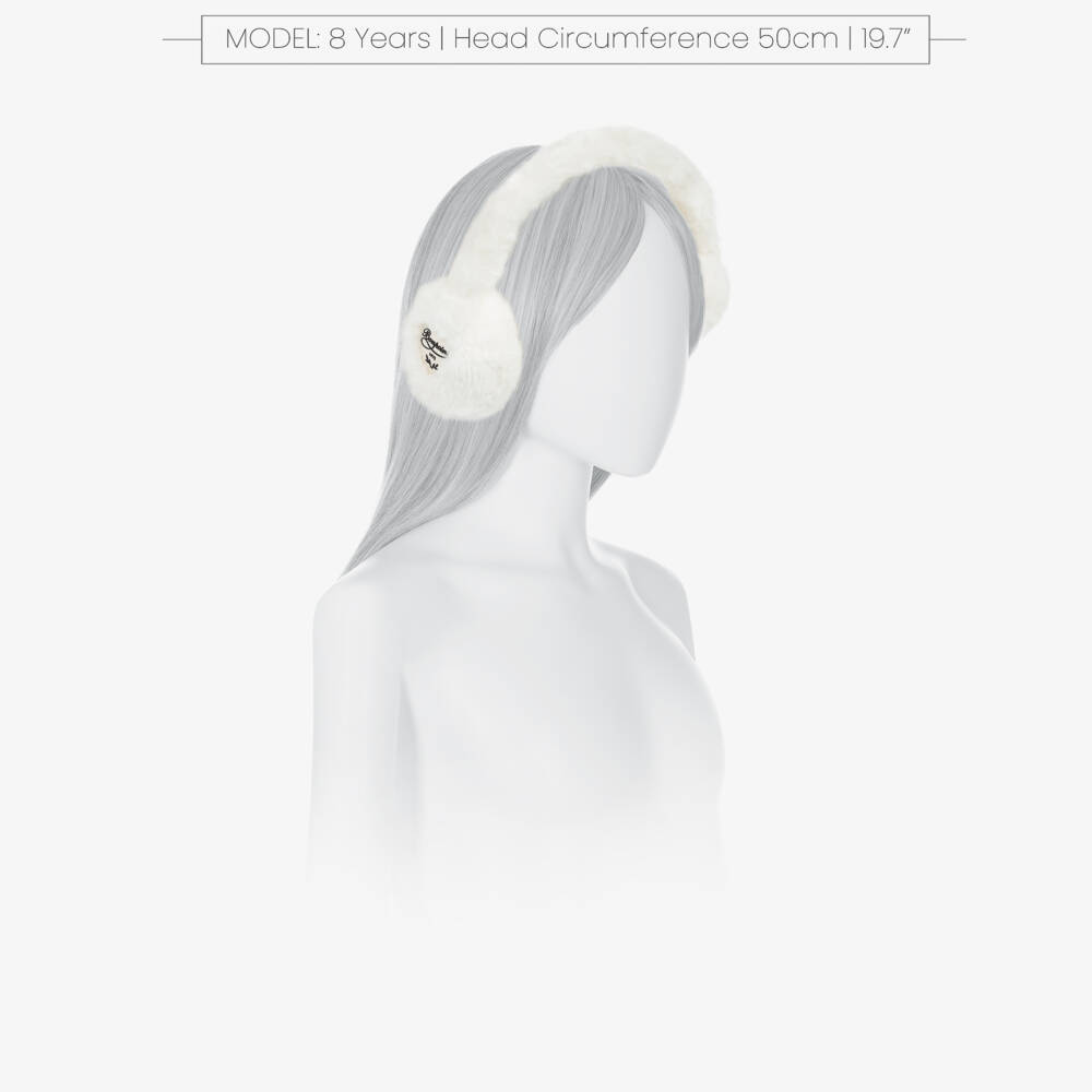 Bonpoint-Girls White Faux Fur Branded Ear Muffs | Childrensalon