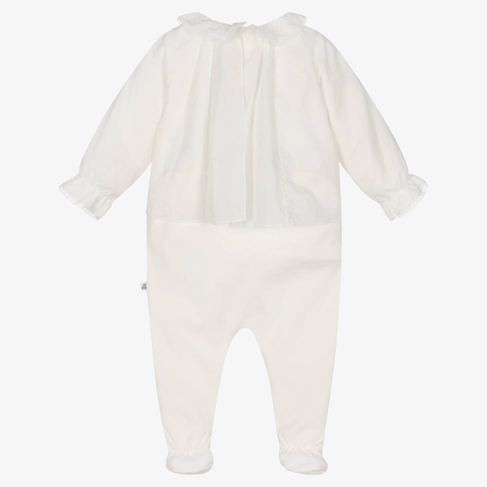 Bonpoint-Ivory Cotton & Lace Babygrow | Childrensalon