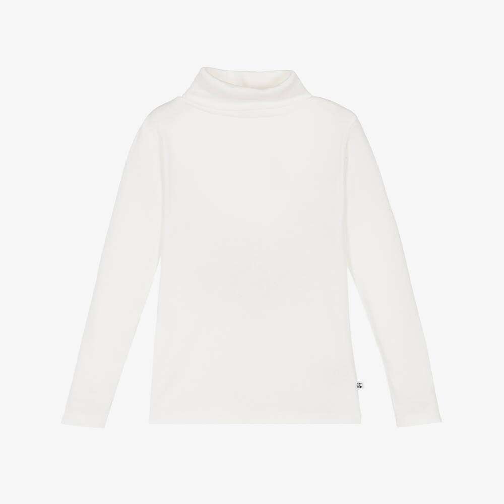 Bonpoint-Ivory Cotton Roll Neck Top | Childrensalon