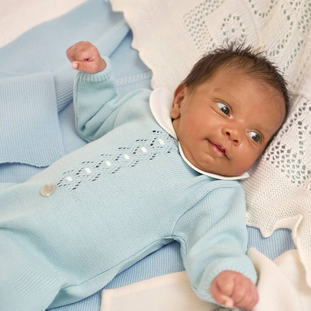 Bonpoint-Ivory Knitted Scalloped Edge Baby Blanket (90cm) | Childrensalon