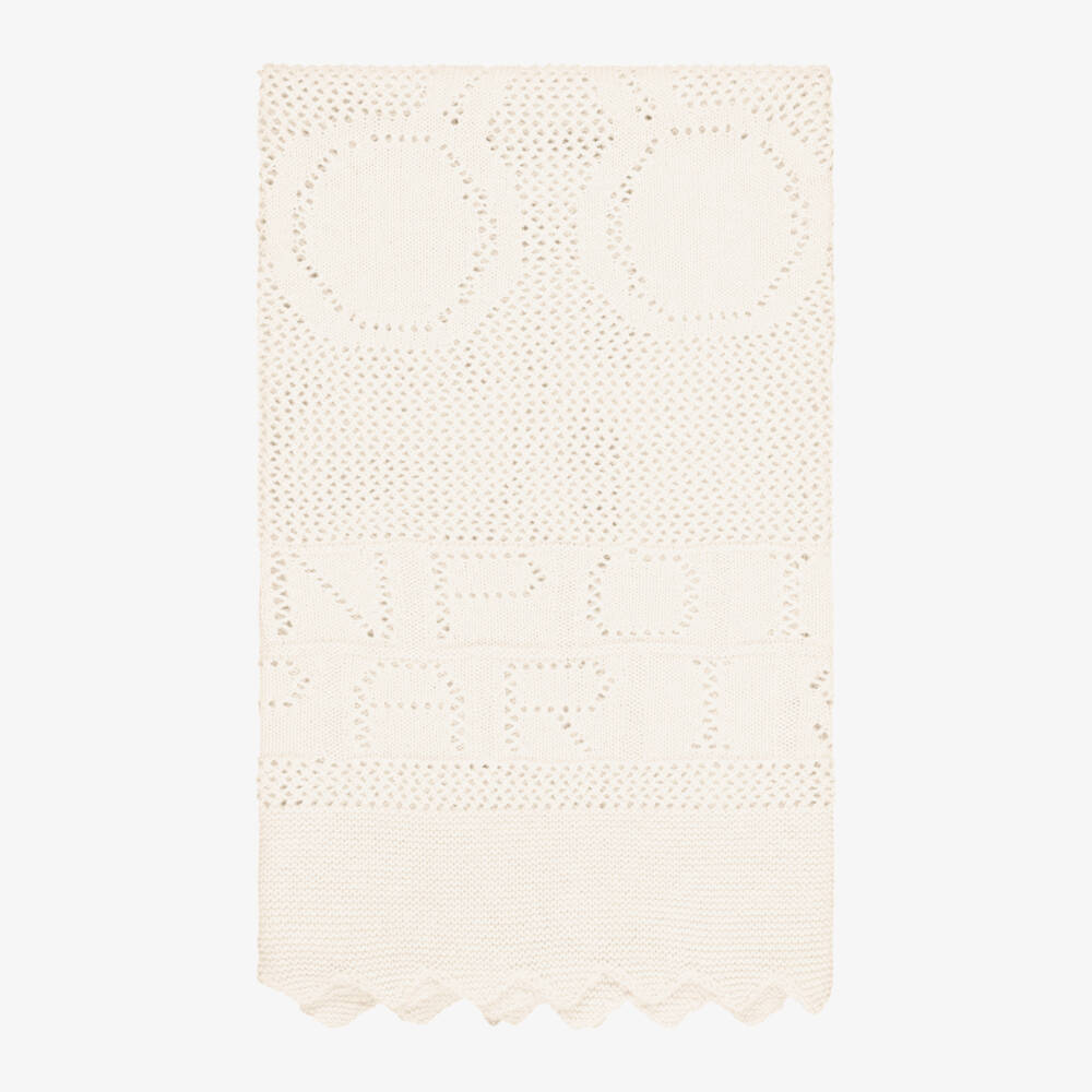 Bonpoint-Ivory Open-Knit Blanket with Scalloped Edge (77cm) | Childrensalon