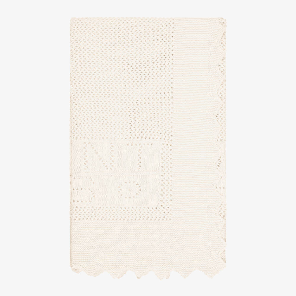Bonpoint-Ivory Open-Knit Blanket with Scalloped Edge (77cm) | Childrensalon