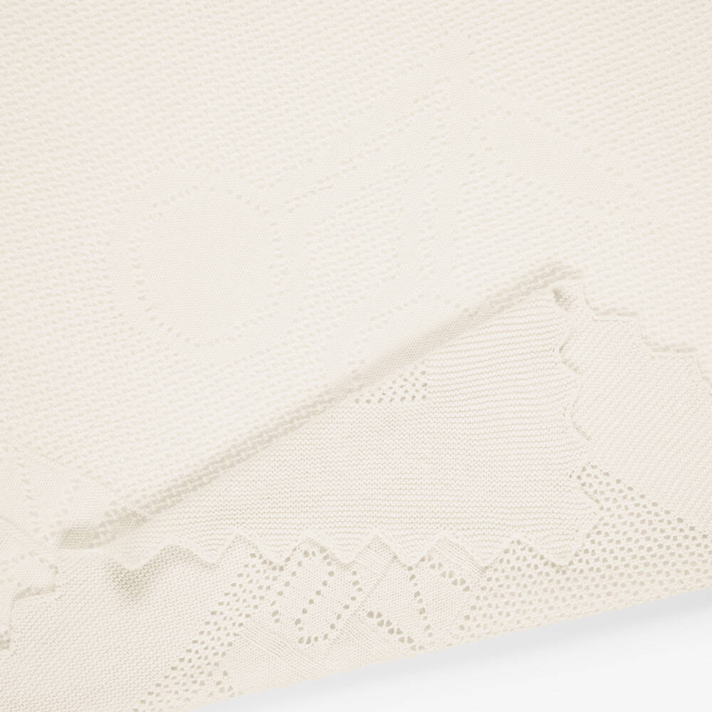 Bonpoint-Ivory Open-Knit Blanket with Scalloped Edge (77cm) | Childrensalon