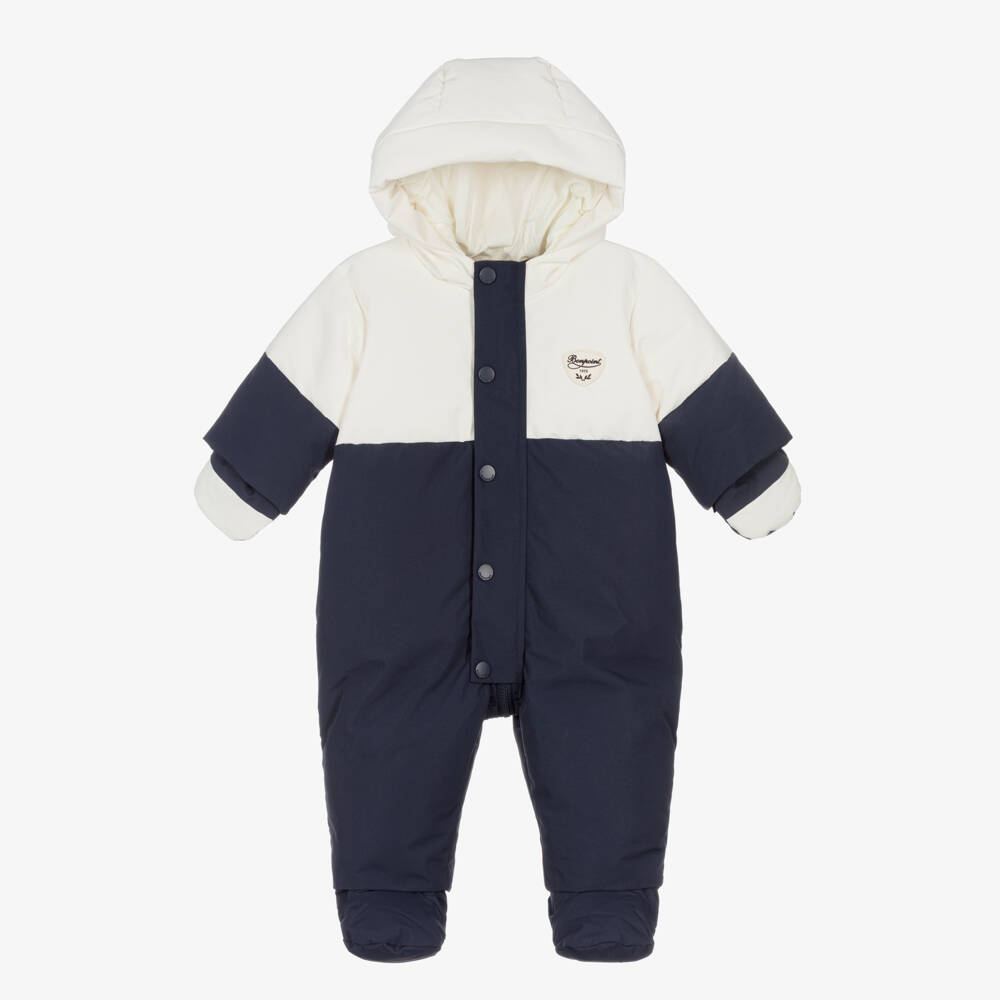 Bonpoint-Navy Blue & Ivory Down Filled Snowsuit | Childrensalon