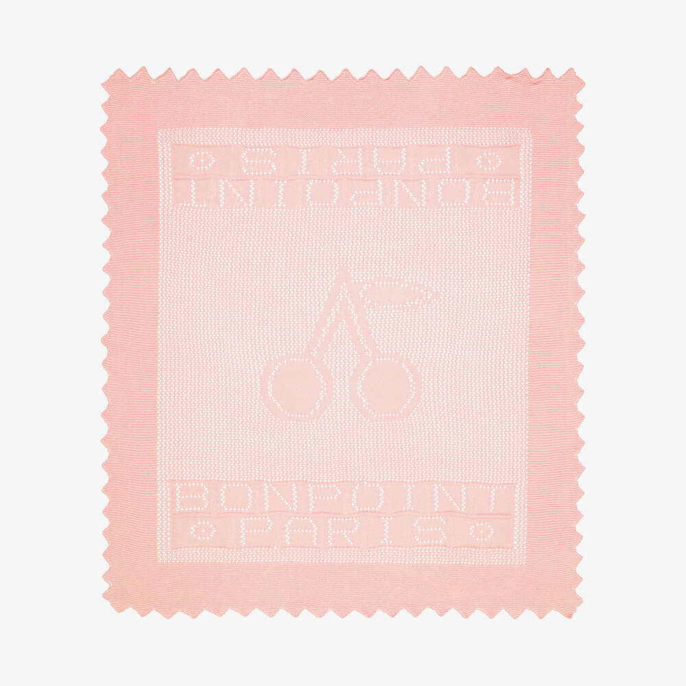 Bonpoint-Pink Open-Knit Blanket with Scalloped Edge (77cm) | Childrensalon