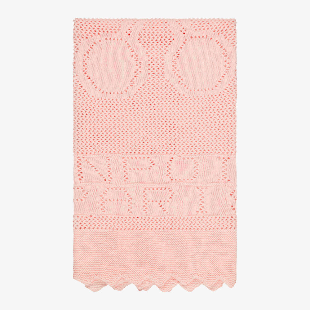 Bonpoint-Pink Open-Knit Blanket with Scalloped Edge (77cm) | Childrensalon