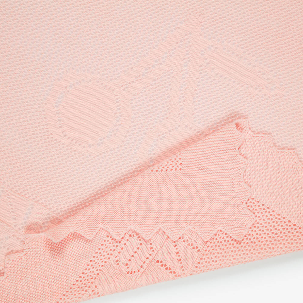 Bonpoint-Pink Open-Knit Blanket with Scalloped Edge (77cm) | Childrensalon
