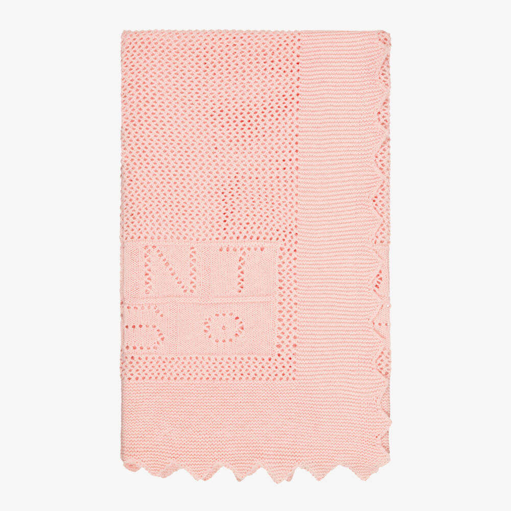 Bonpoint-Pink Open-Knit Blanket with Scalloped Edge (77cm) | Childrensalon
