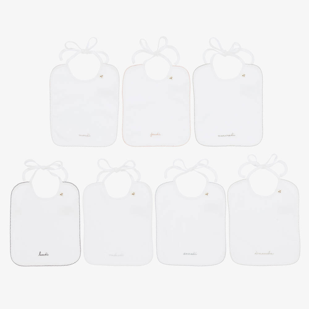 Bonpoint-White Cotton Bibs (7 Pack) | Childrensalon
