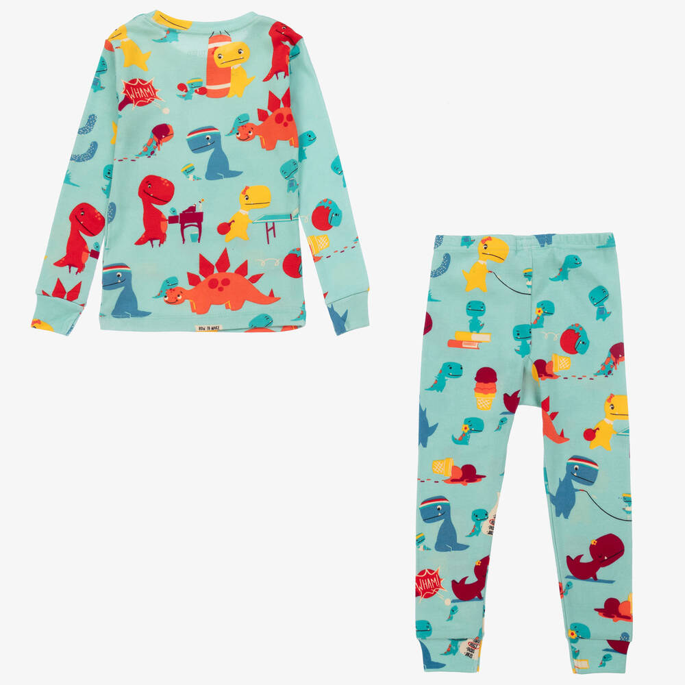 Books to Bed-Boys Green Cotton Dino Pyjamas & Book Set | Childrensalon
