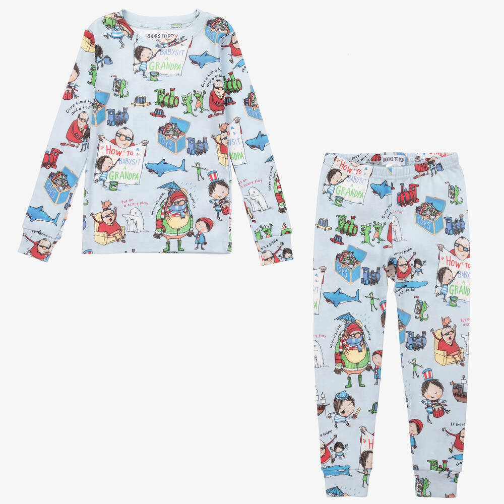 Books to Bed-Boys Pale Blue Cotton Pyjamas & Book Set | Childrensalon