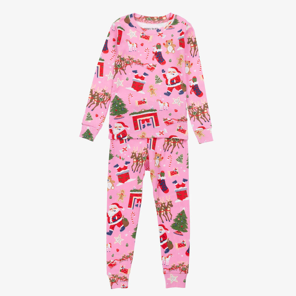 Books to Bed-Girls Pink Festive Pyjamas & Book Set | Childrensalon