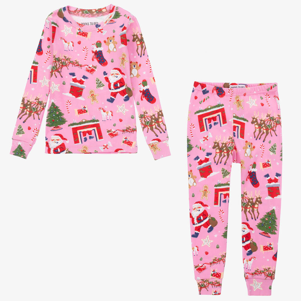 Books to Bed-Girls Pink Festive Pyjamas & Book Set | Childrensalon