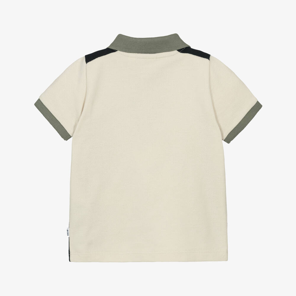 BOSS-Baby Boys Beige Colourblock Piqué Polo Shirt | Childrensalon