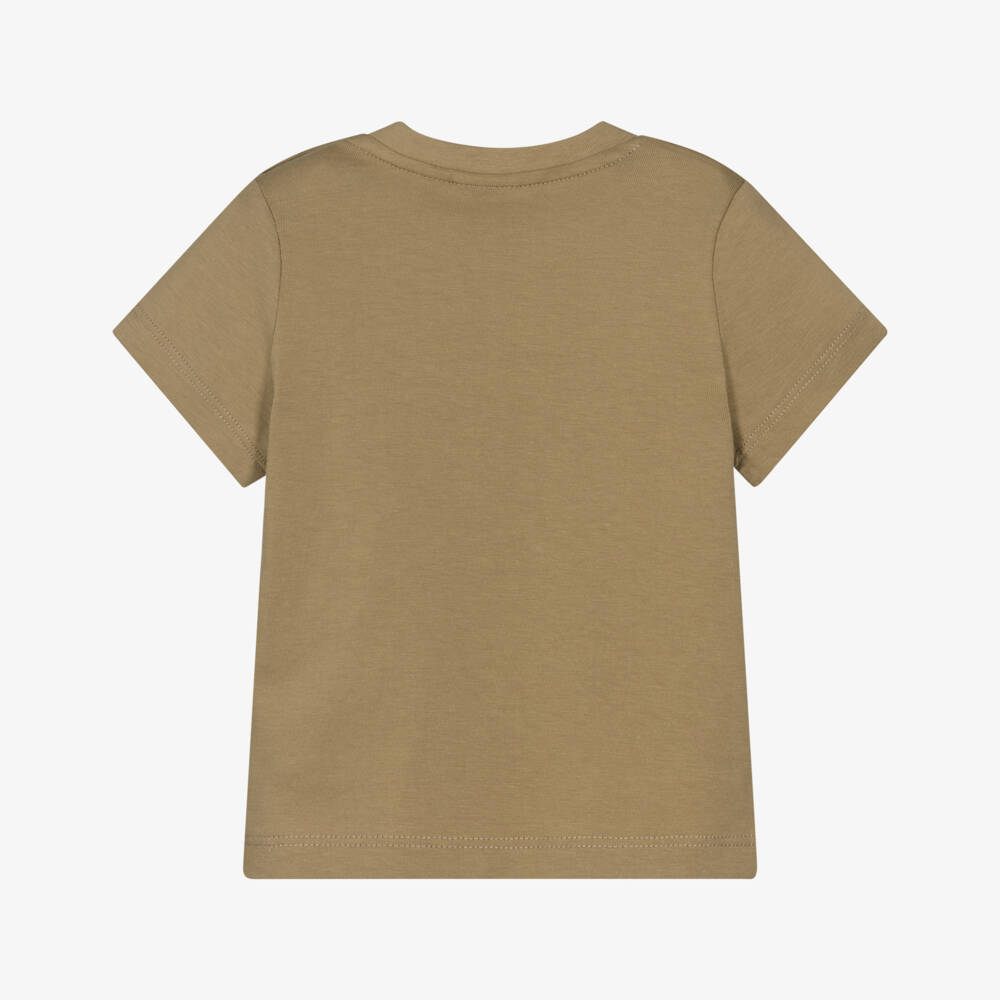 BOSS-Baby Boys Beige Cotton Crew Neck T-Shirt with Logo Print | Childrensalon
